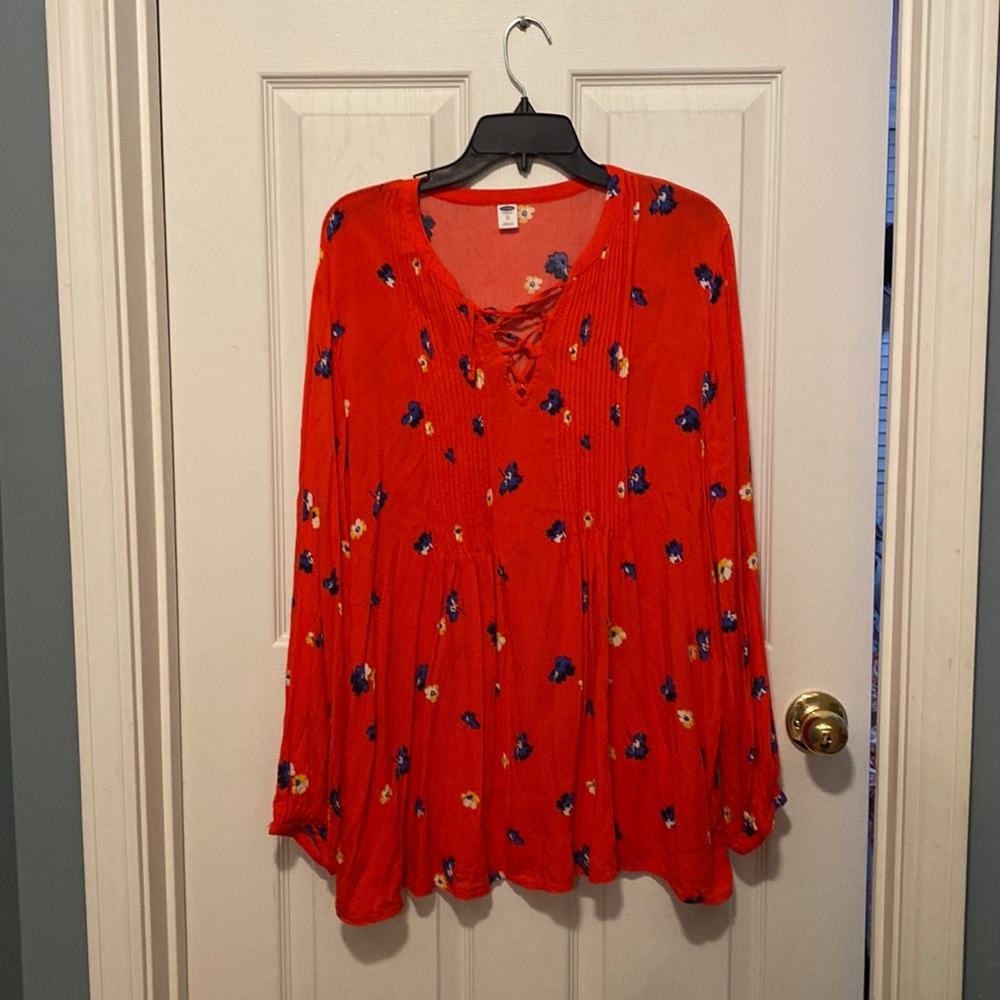 Old Navy - Orange Blouse Floral Longsleeve - XL